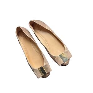 Tory Burch | Chase Nappa Bow Ballet Flats Metallic Bronze Leather Size 9